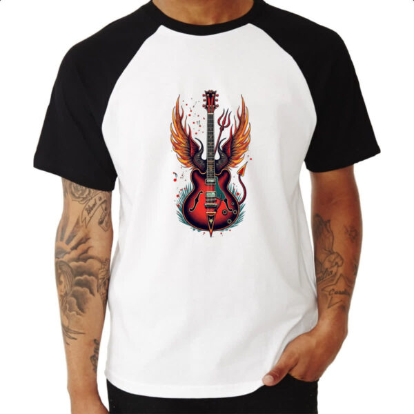 Camiseta Raglan Guitarra demoniaca - Imagem 3