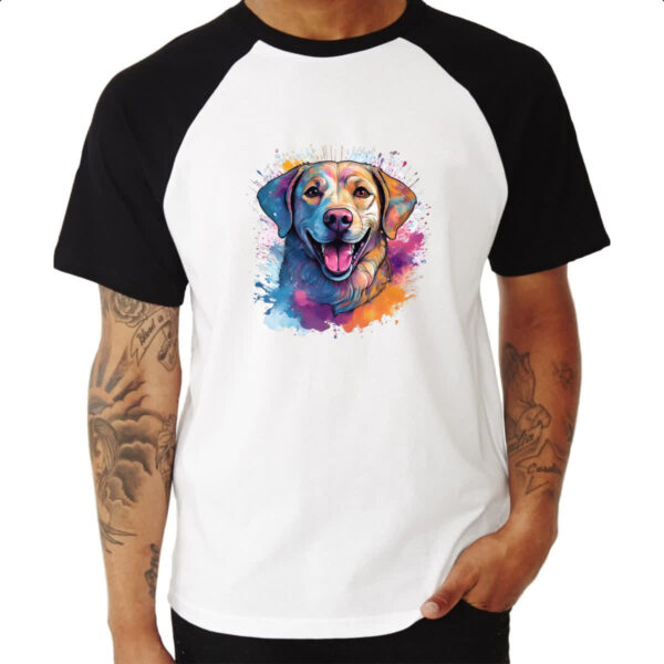 Camiseta Raglan Labrador Retriever watercolor art - Imagem 3