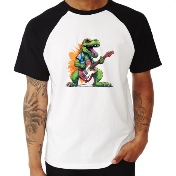 Camiseta Raglan T-Rex Guitarrista - Imagem 3