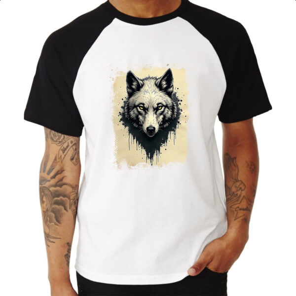 Camiseta Raglan Lobo face pintura em papiro - Imagem 3