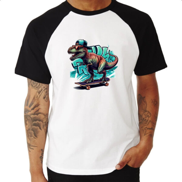 Camiseta Raglan T-Rex Skatista - Imagem 3