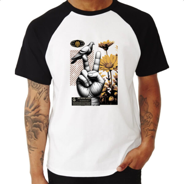 Camiseta Raglan No more wars peace and bird - Imagem 3