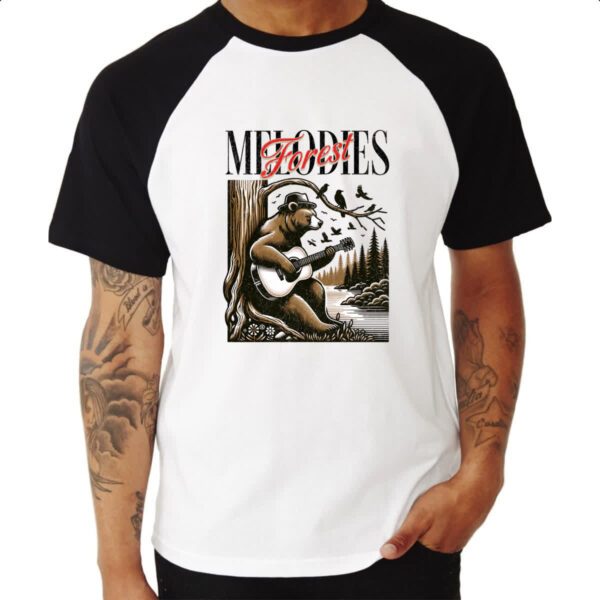 Camiseta Raglan Urso Melodia da Floresta - Imagem 3
