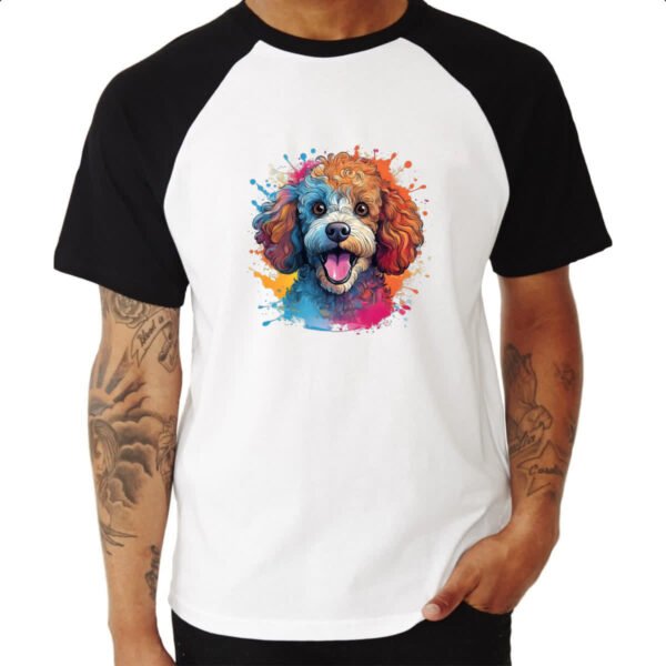 Camiseta Raglan Poodle watercolor art - Imagem 3