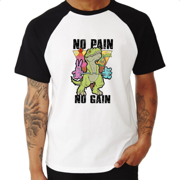 Camiseta Raglan Dinossauro No Pain No Gain - Imagem 3