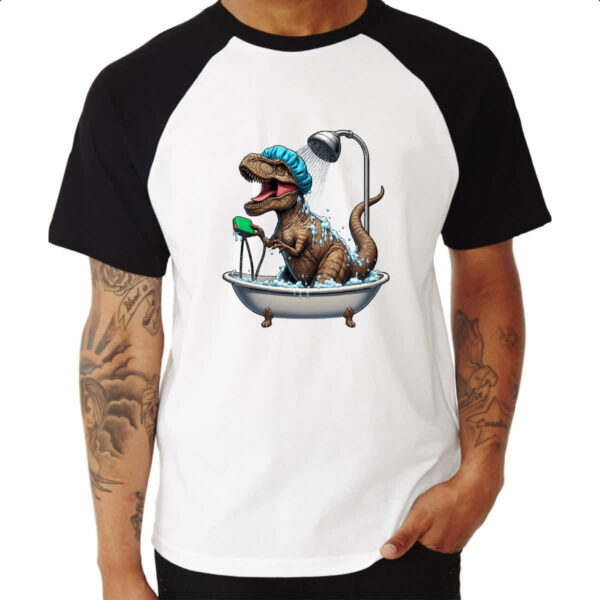 Camiseta Raglan T-Rex no banho - Imagem 3
