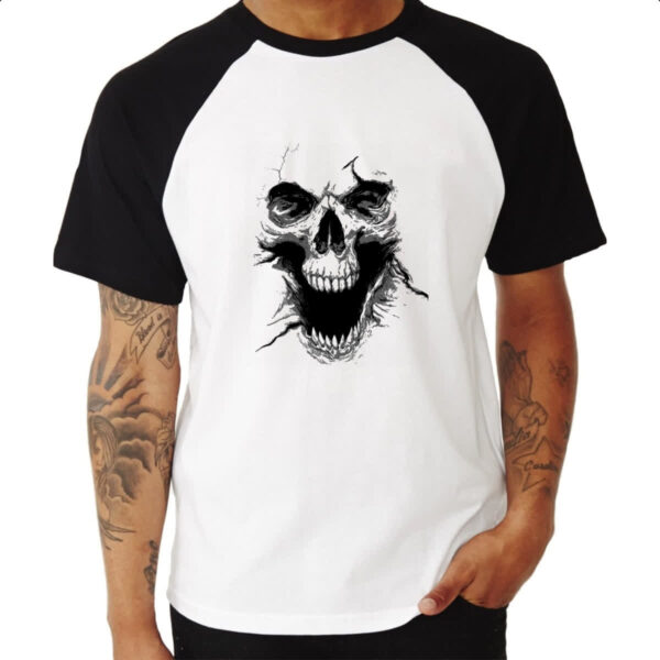 Camiseta Raglan Caveira 3D - Imagem 3
