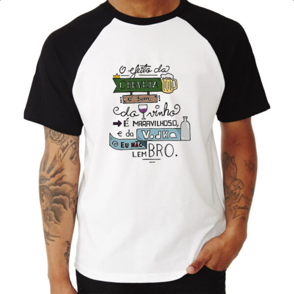 Camiseta Raglan Efeito cerveja vinho e vodka - Imagem 3