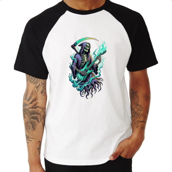Camiseta Raglan Morte tocando guitarra - Imagem 3