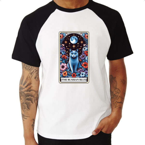 Camiseta Raglan Taro gato Azul russo - Imagem 3