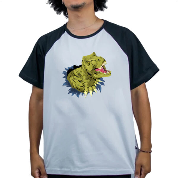 Camiseta Raglan Tiranossauro Rex Rasgando a Camisa - Imagem 4