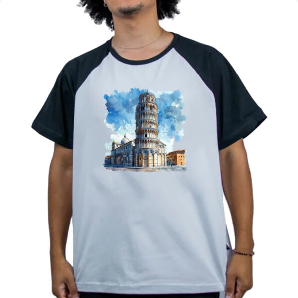 Camiseta Raglan Torre de Pizza watercolor - Imagem 4
