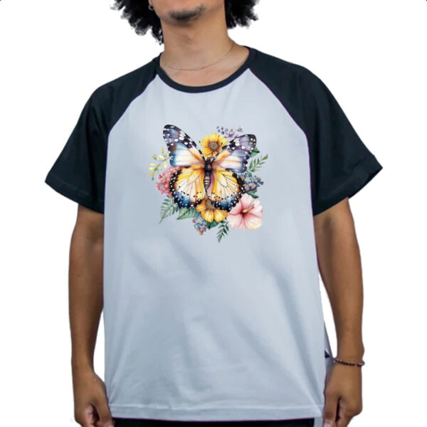 Camiseta Raglan Borboleta na flor - Imagem 4