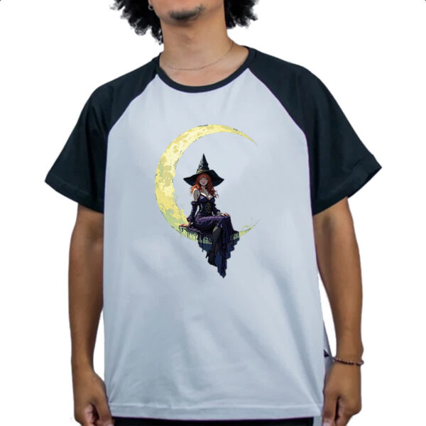 Camiseta Raglan Bruxa sentada na lua minguante - Imagem 4