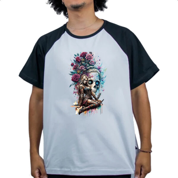 Camiseta Raglan Catrina Rosas Splash Art - Imagem 4