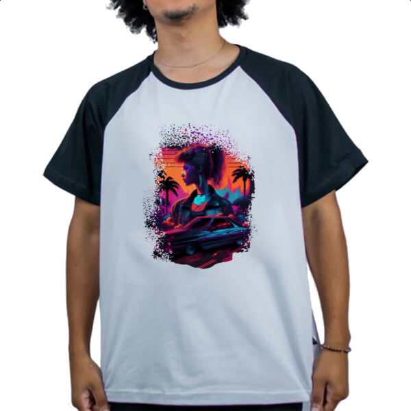 Camiseta Raglan Girl Muscle Car Neon Art - Imagem 4