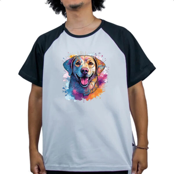 Camiseta Raglan Labrador Retriever watercolor art - Imagem 4