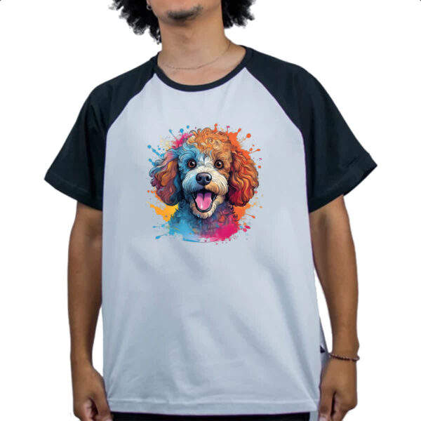 Camiseta Raglan Poodle watercolor art - Imagem 4