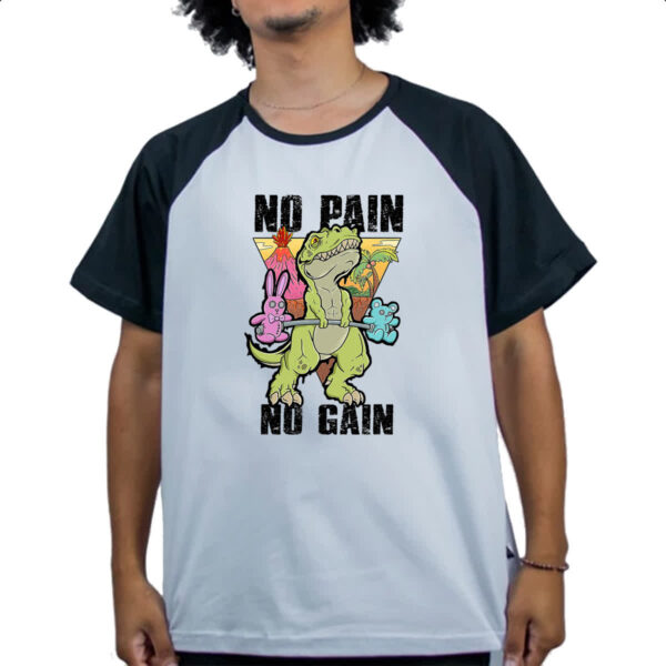 Camiseta Raglan Dinossauro No Pain No Gain - Imagem 4