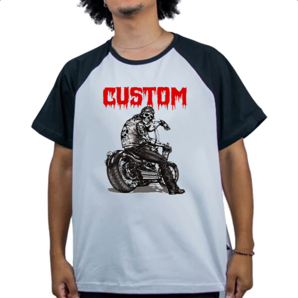 Camiseta Raglan Moto Skull Custom - Imagem 4