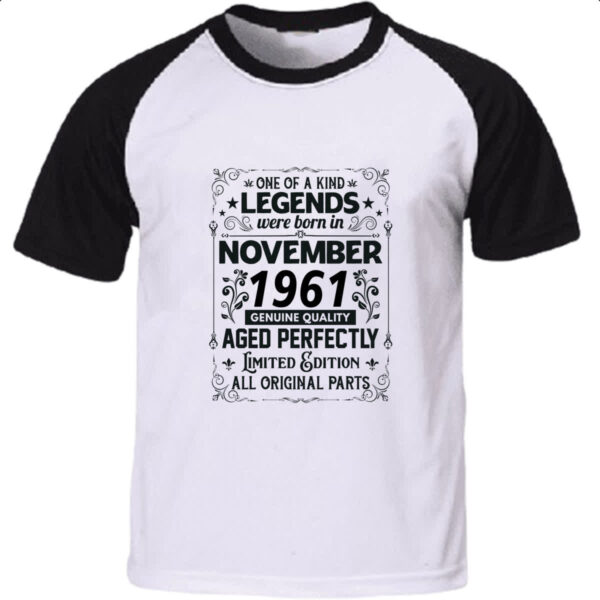 Camiseta Raglan Legends Were Born NOV-1961