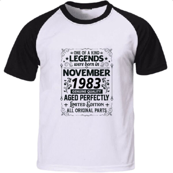 Camiseta Raglan Legends Were Born NOV-1983