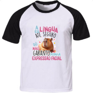 Camiseta Raglan Capivara lingua eu seguro