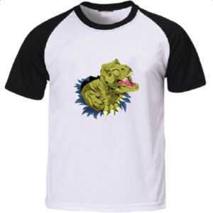 Camiseta Raglan Tiranossauro Rex Rasgando a Camisa