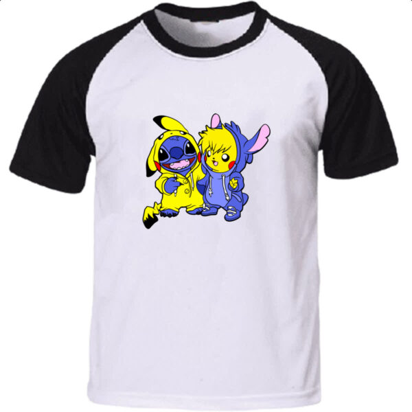 Camiseta Raglan Stitch and Pikachu