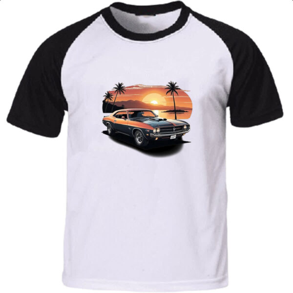 Camiseta Raglan Vintage muscle car sunset