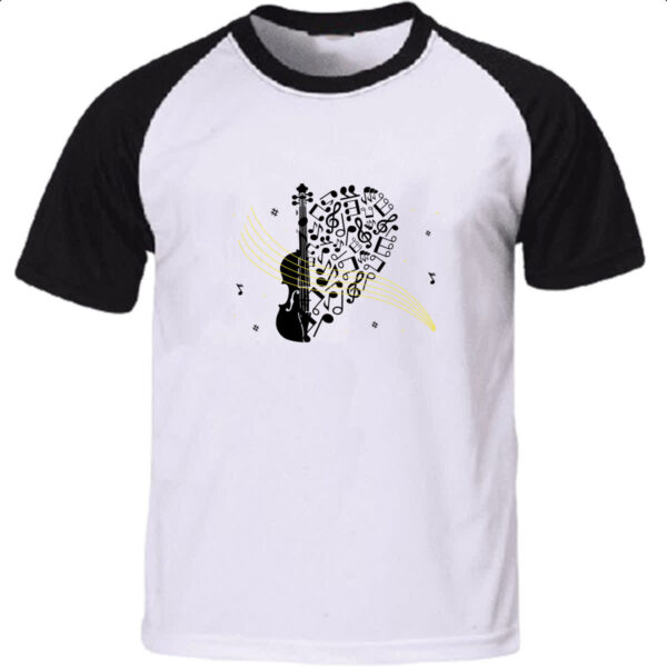 Camiseta Raglan Violino Silhueta Elementos Musicais