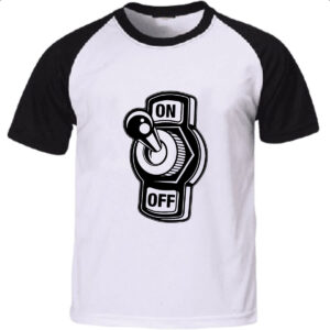 Camiseta Raglan Botao Liga Desliga On Off