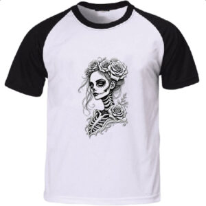 Camiseta Raglan Catrina rosas grafite