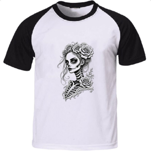 Camiseta Raglan Catrina rosas grafite