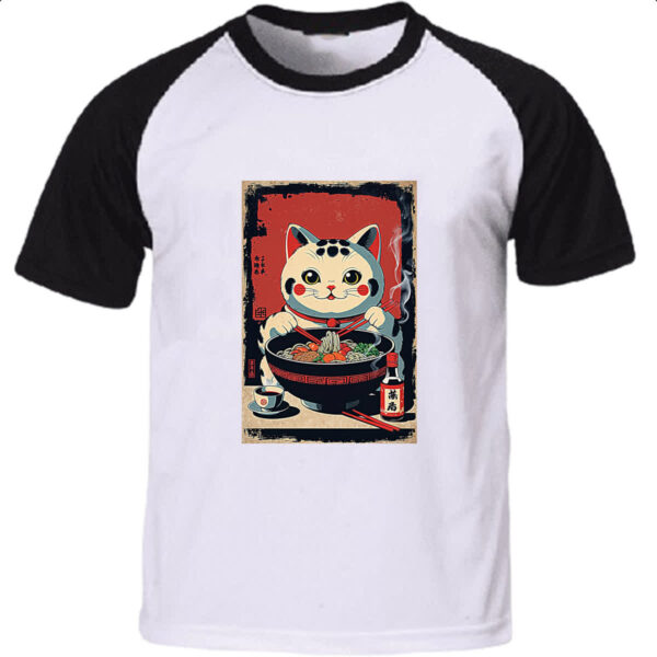 Camiseta Raglan Gato Maneki-neko vintage lamen