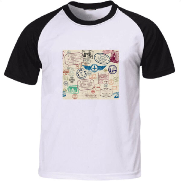 Camiseta Raglan Viagem passaport stamp