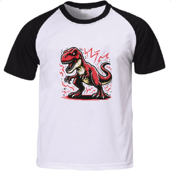 Camiseta Raglan T-Rex eletrico