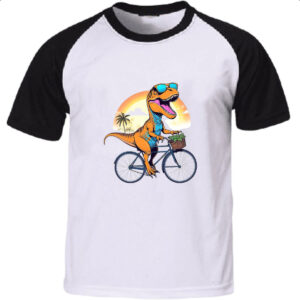 Camiseta Raglan T-Rex na bicicleta