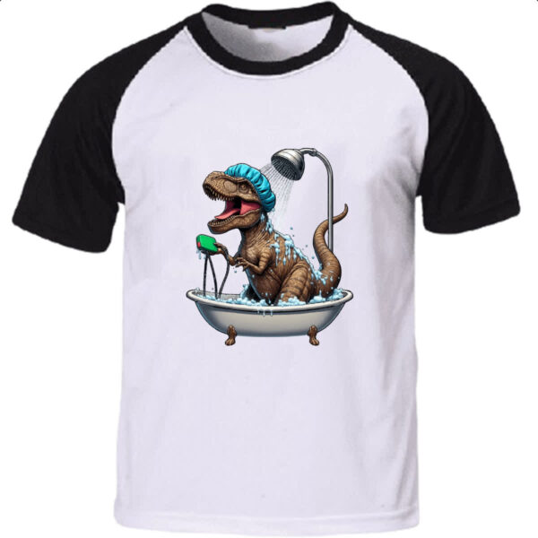 Camiseta Raglan T-Rex no banho