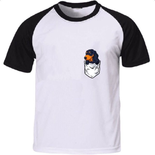 Camiseta Raglan Cachorro Dachshund no bolso