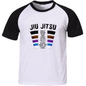 Camiseta Raglan Jiu Jitsu faixas e golpes