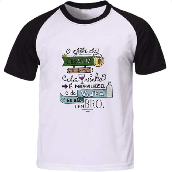 Camiseta Raglan Efeito cerveja vinho e vodka