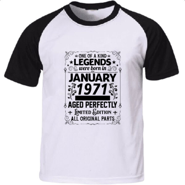 Camiseta Raglan Legends Were Born JAN-1971
