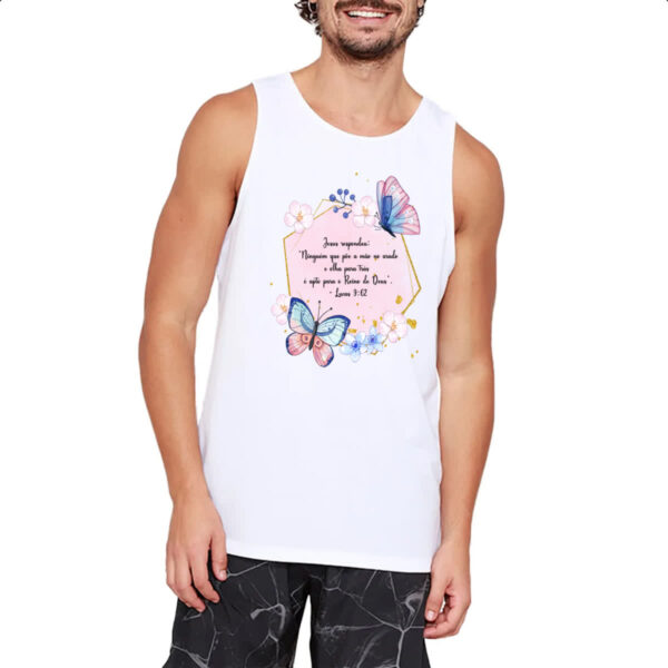 Camiseta Regata Versiculo Moldurado Ninguem poe a mao no arado - Imagem 2
