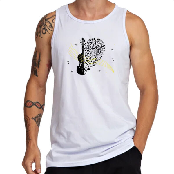 Camiseta Regata Violino Silhueta Elementos Musicais - Imagem 3