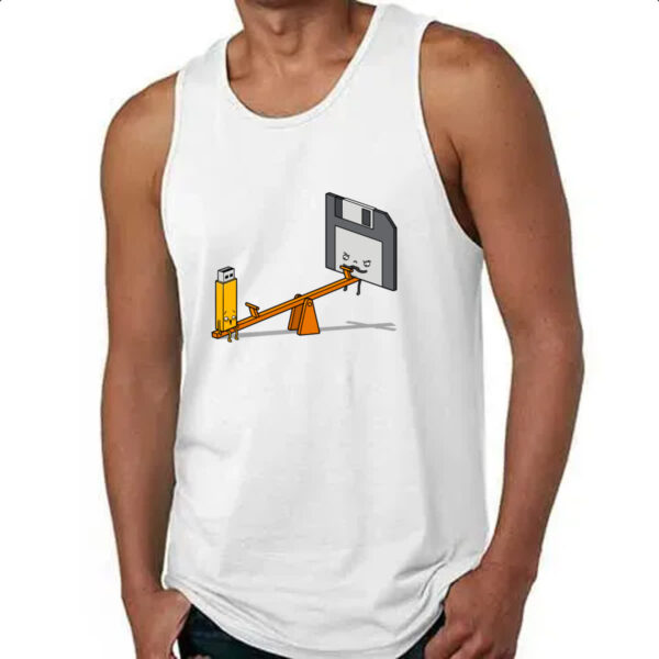 Camiseta Regata TI pendriver e disquete na gangorra - Imagem 4