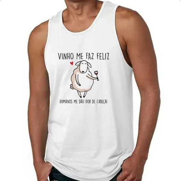 Camiseta Regata Vinho me faz bem humanos dor de cabeca - Imagem 4