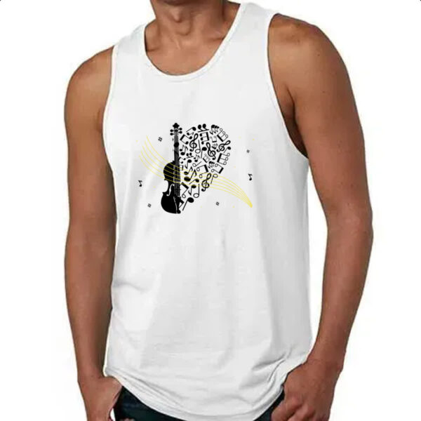 Camiseta Regata Violino Silhueta Elementos Musicais - Imagem 4