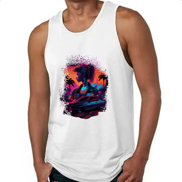 Camiseta Regata Girl Muscle Car Neon Art - Imagem 4