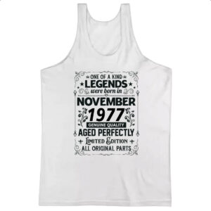 Camiseta Regata Legends Were Born NOV-1977